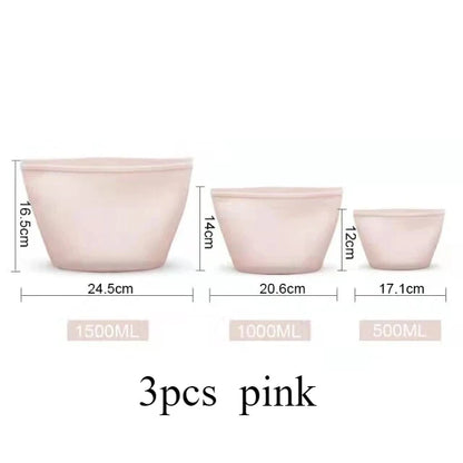 3PCS Reusable Silicone Food Storage Bags – Leakproof Ziplock Containers (500ml–1500ml)