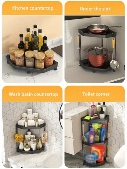 Kitchen Seasoning Shelf – 3 Tier Spice Rack & Chopstick Organiser for Corner Countertops